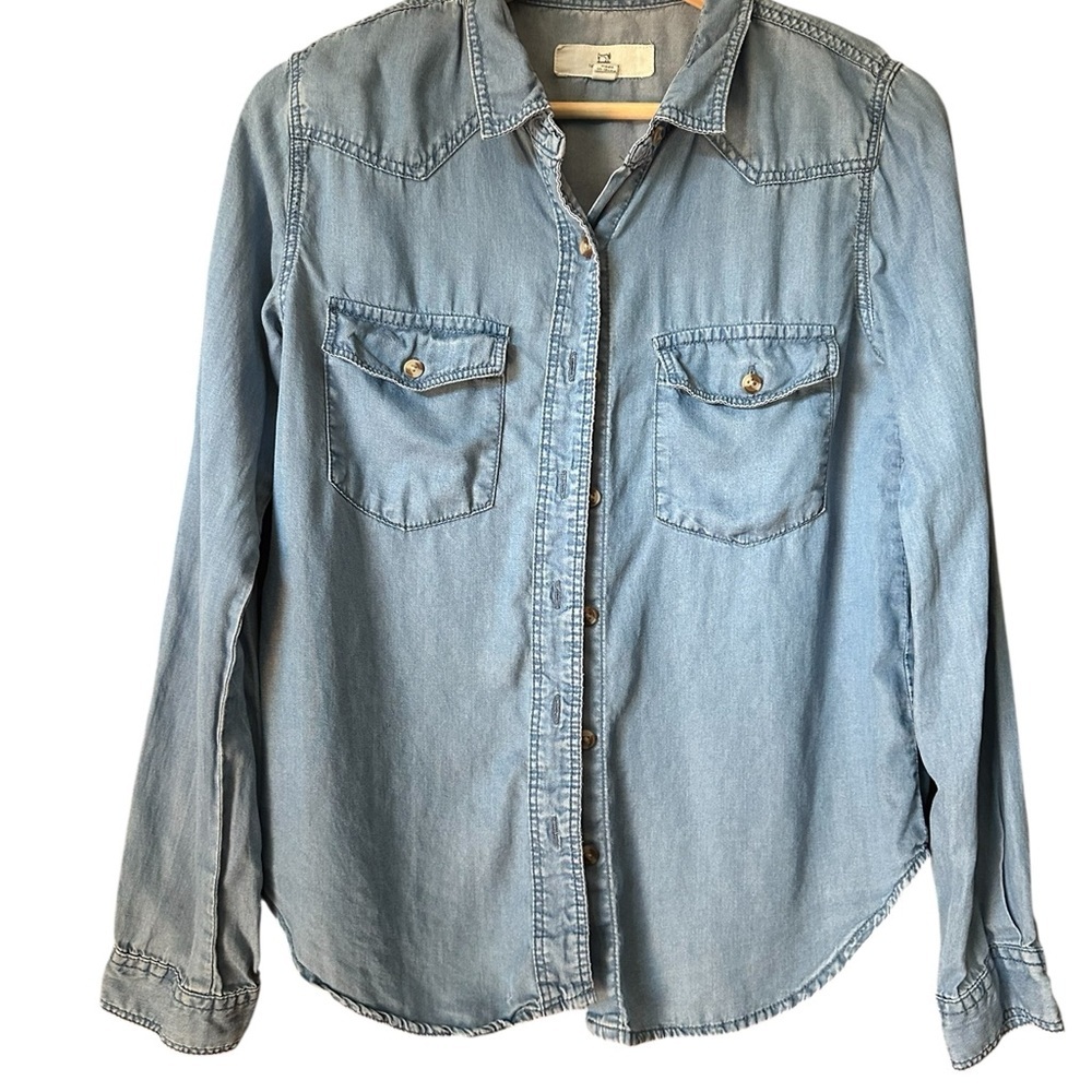 Thread & Supply Soft Blue Denim Button Down Shirt Blue Button Down Shirts Size X